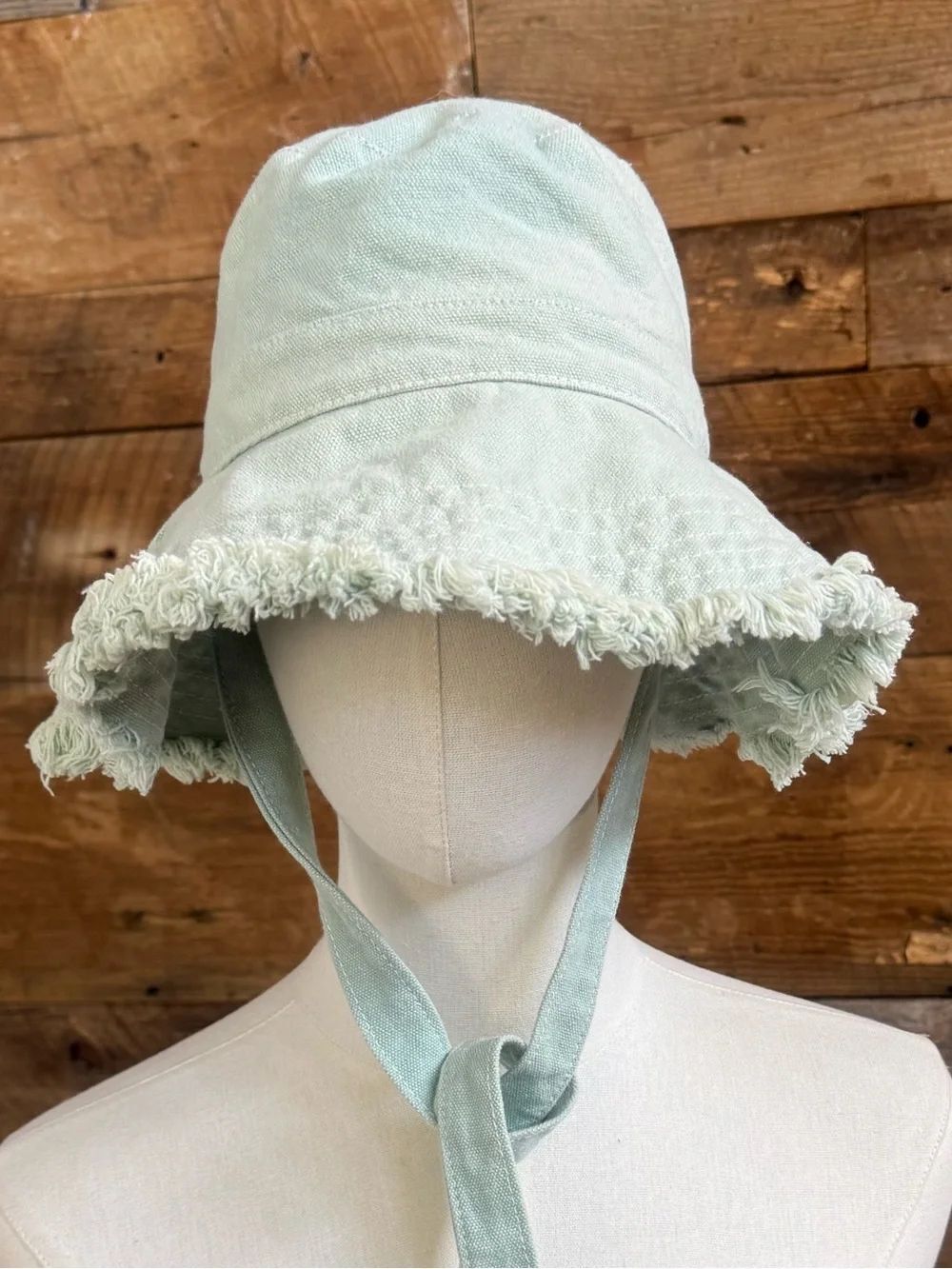 Zara Mint Green distressed Frayed Distressed Bucket Hat with Ties